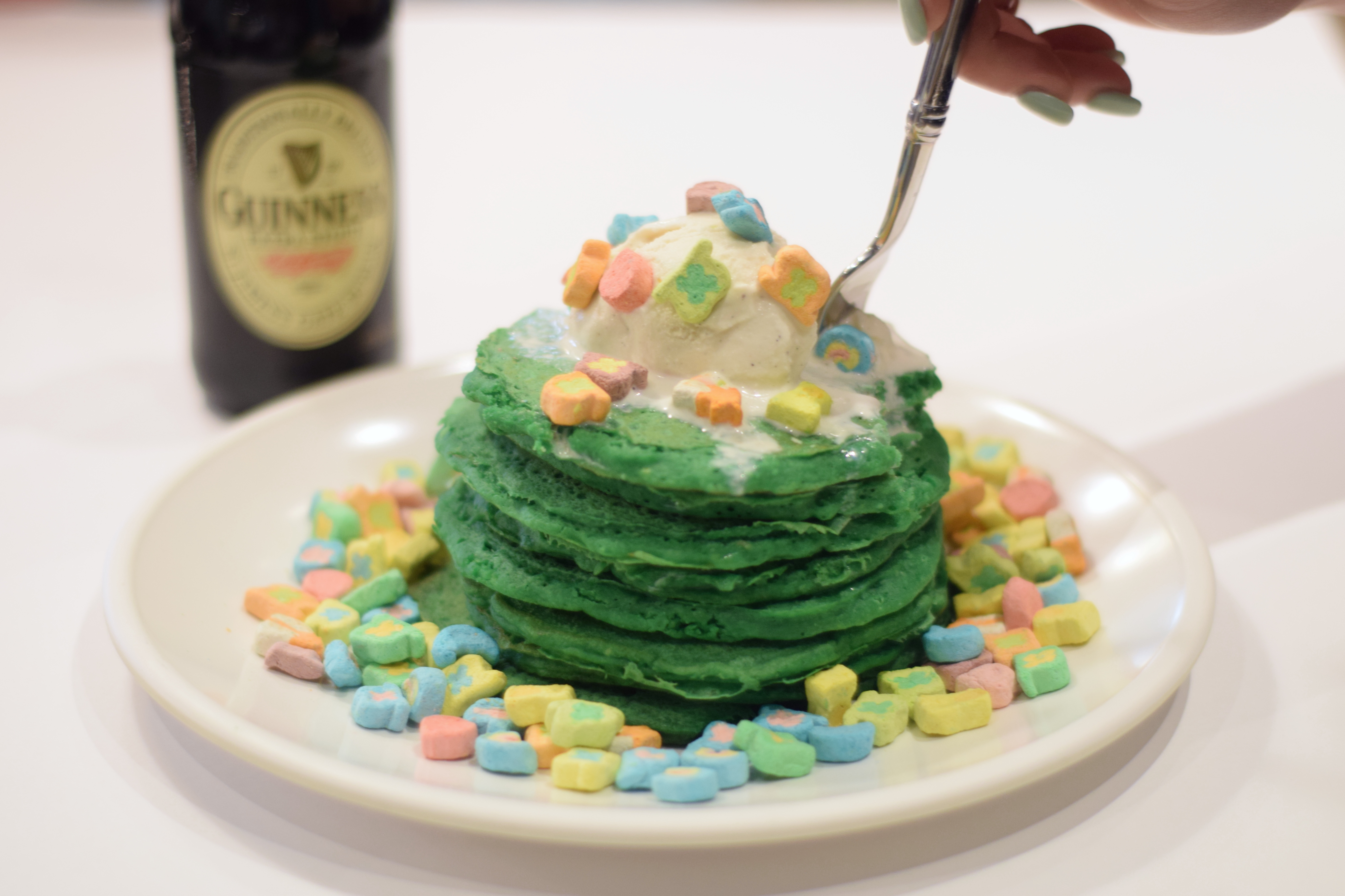 St. Patrick's Day Guinness Green Lucky Charm Pancakes