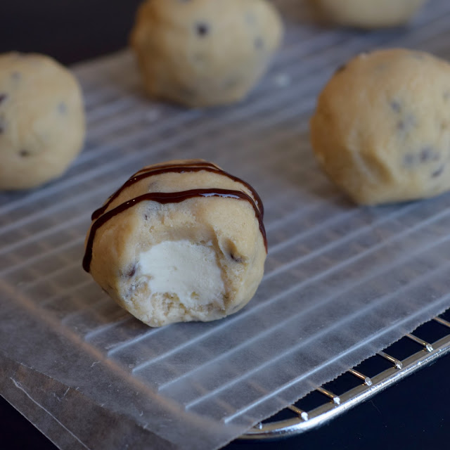 cookie dough covered ice cream ball