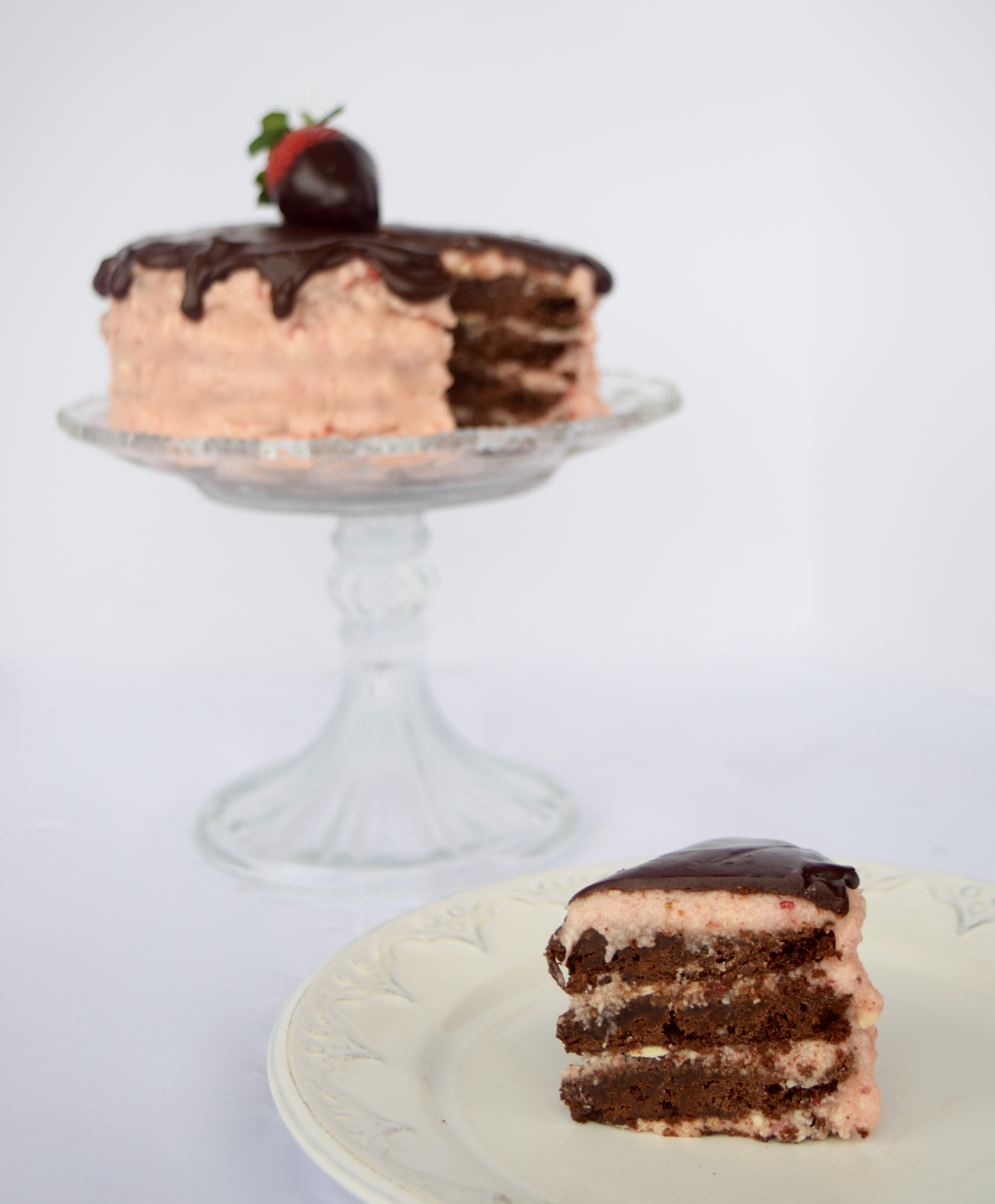 Chocolate Strawberry Brownie Layered Cake Recipe