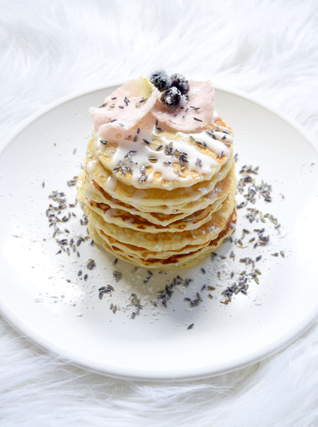 Candied Blueberry Lavender Rose Pancakes